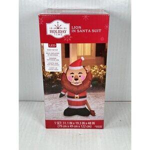 Holiday Time 4 Ft Christmas Lion In Santa Suit Airblown Inflatable LED NEW